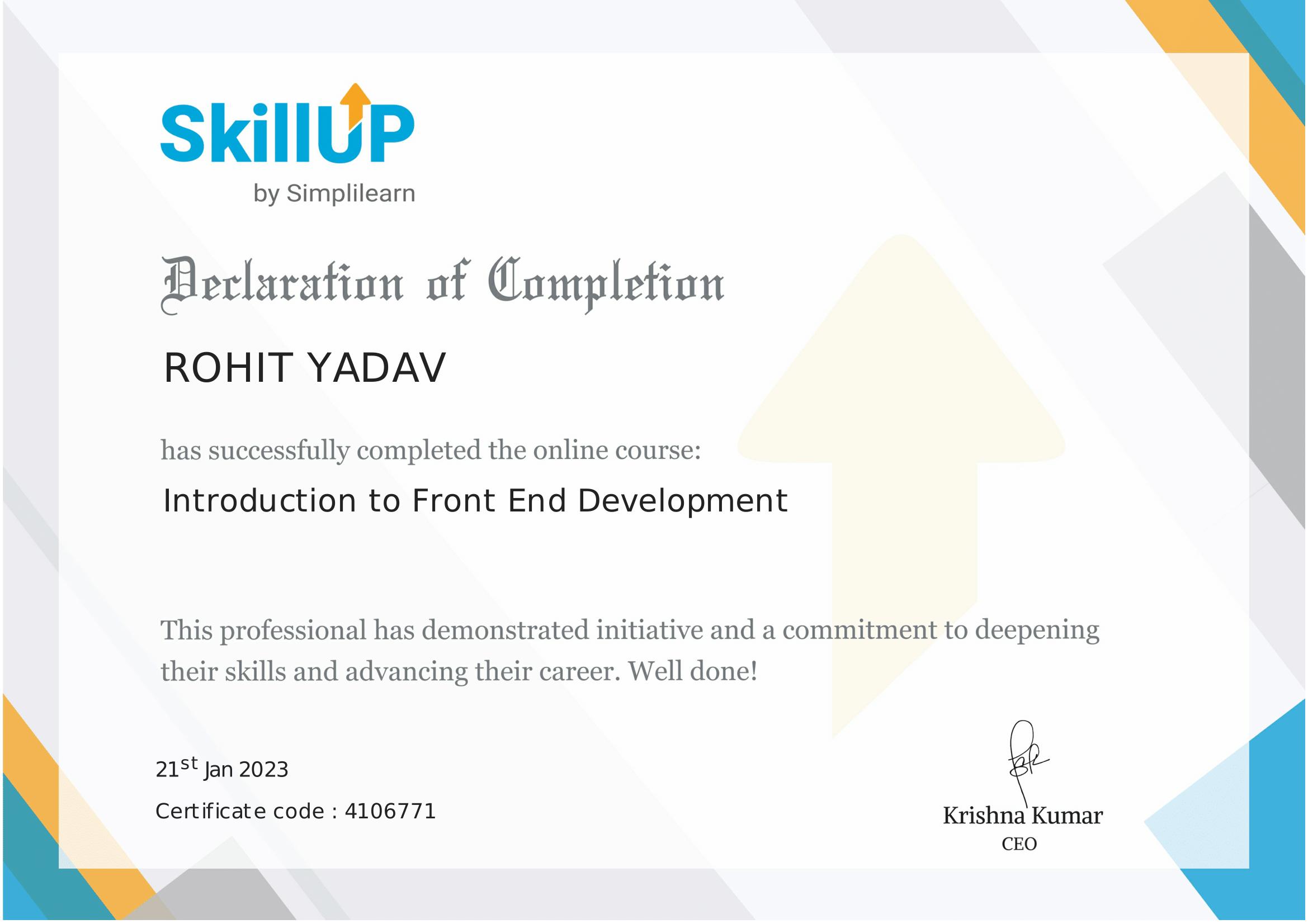 Front-end  Skillup certificate